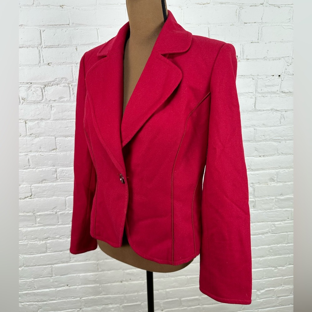 Harve Benard Red Wool Pintuck Blazer Coat Jacket Women’s Size 8